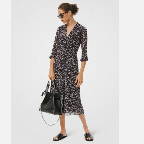 MICHAEL Michael Kors Dresses & Skirts - Michael Kors Floral Georgette Shirtdress Orchid Haze